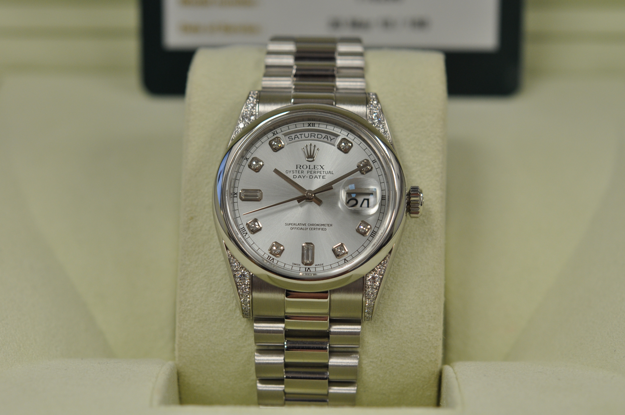 Rolex Platinum DayDate Diamonds 118296 Hackett Watches